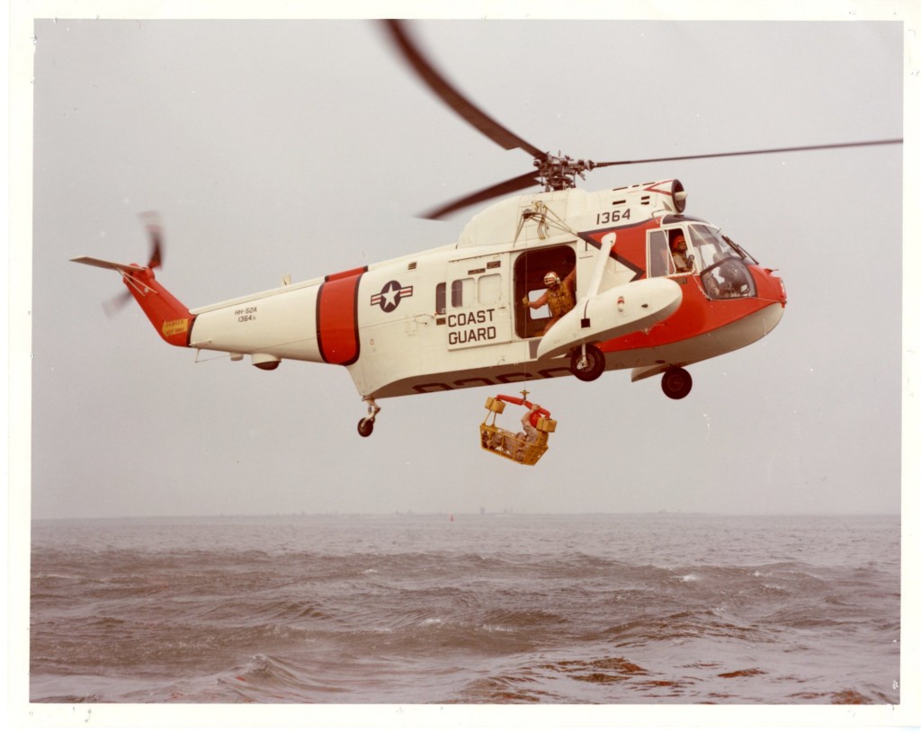 photo of USCG helicopter over water